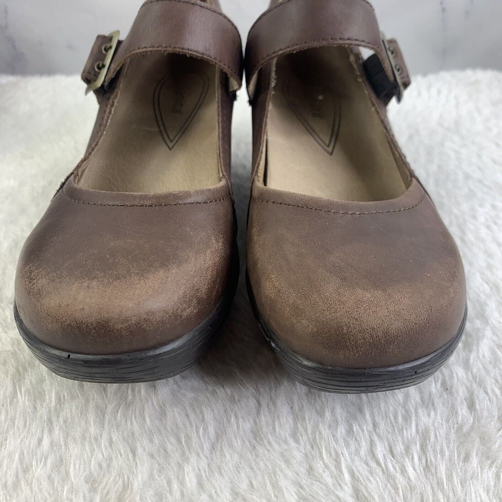 Sanita Womens Nyla Brown Leather Round Toe Wedge Heel Buckle Mary Jane Shoes 38 - Picture 4 of 16